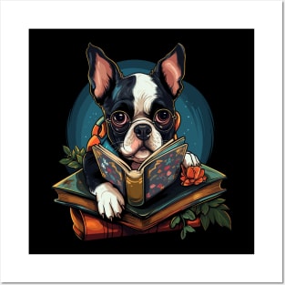 Boston Terrier Reads Book Posters and Art